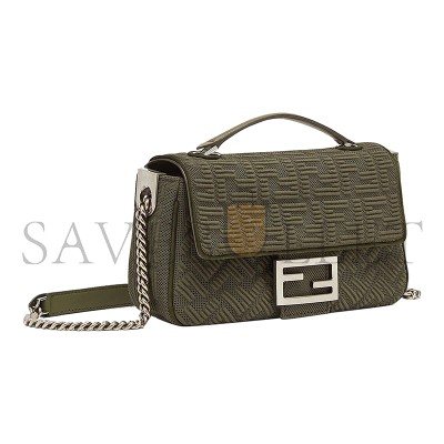 FENDI TECHNICAL FABRIC FF MIDI CHAIN BAGUETTE OLIVA 8BR793AHW5F1F2L (24*13*6cm)
